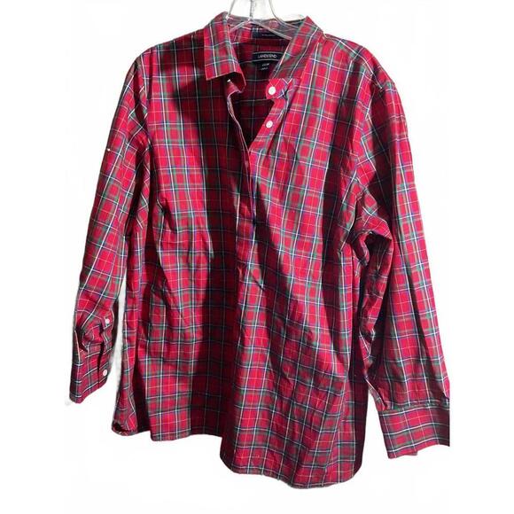 Lands' End Tops - Lands' End Red Plaid No Iron Supima 1/4 button Tunic 20 Womans Pullover